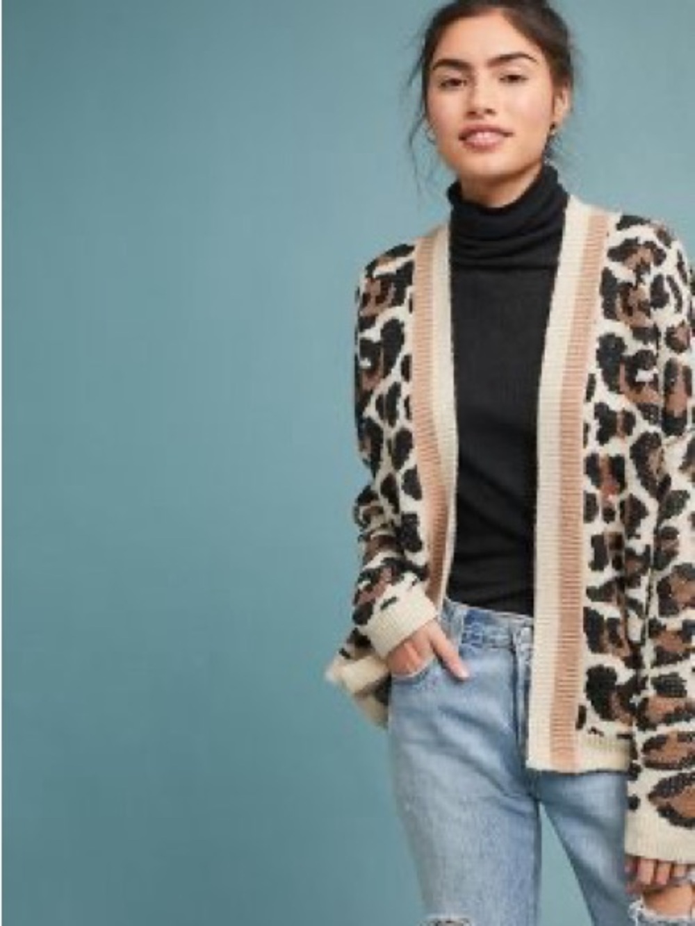Anthropologie Leopard Print Open-Front Cardigan